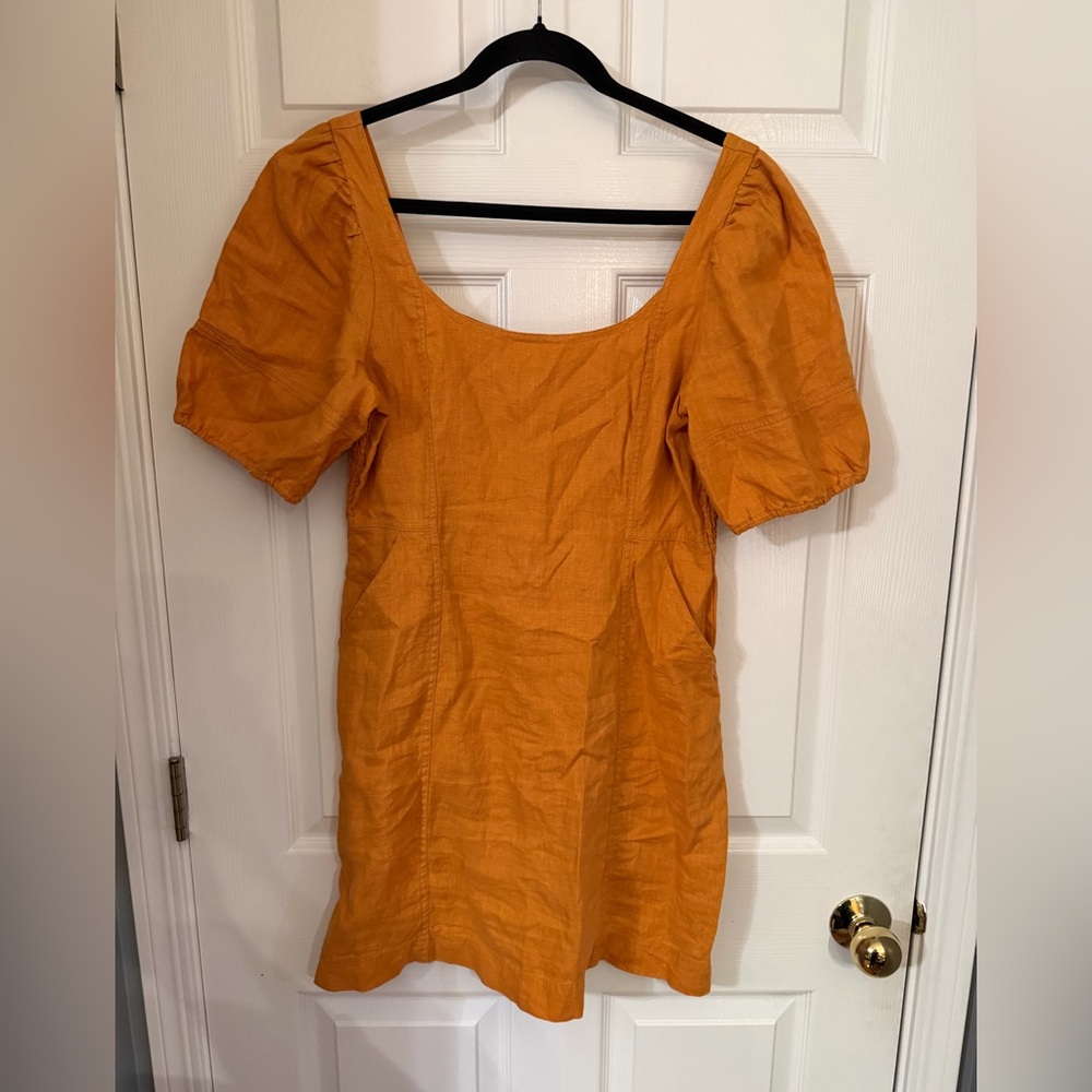 Madewell Orange Mini Dress with Puff Sleeves and Pockets